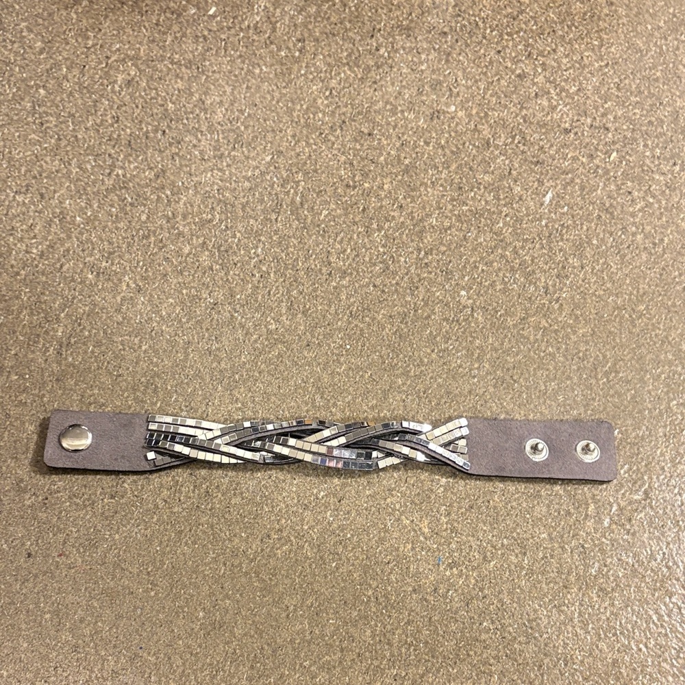 Braided Leather Bracelet with Metal Accents
